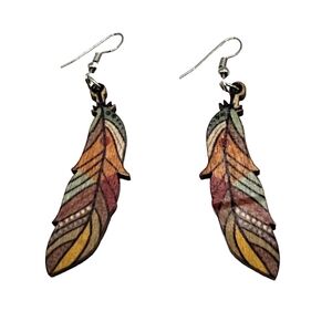 Wooden Feather Dangle Earrings
